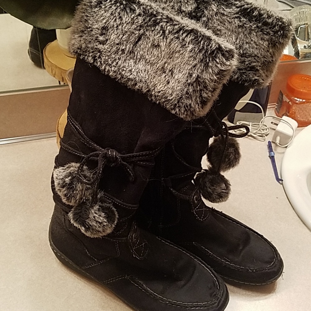 Tall black suede/fur boots